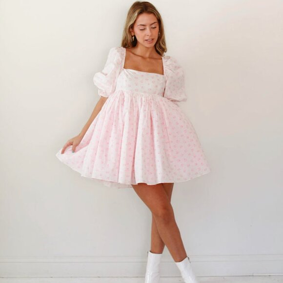 Selkie cottage puff dress in parfait poet